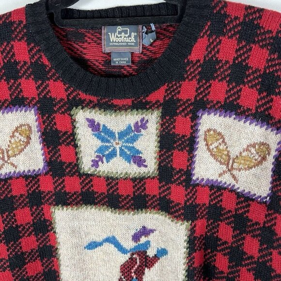 Woolrich VTG Women’s Wool Red Plaid Winter Recreation Ice-skater Sweater Size L - Picture 7 of 8